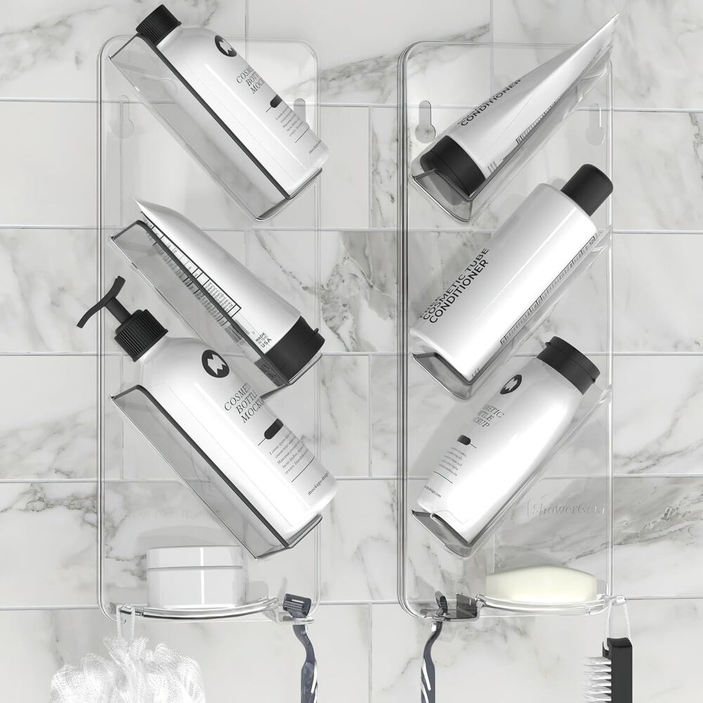 ShowerGem Acrylic Shower Organizer Twin Pack Caddy Shelf Aesthetic Storage NIB